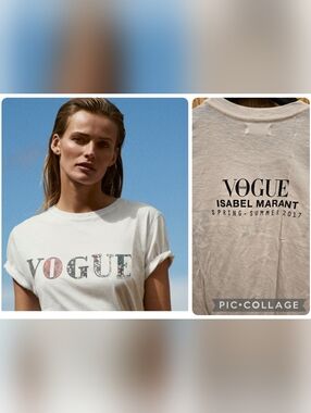 NWOT Isabel Marant Vogue Floral Logo White Women's 100% Cotton Tee Sz S-M